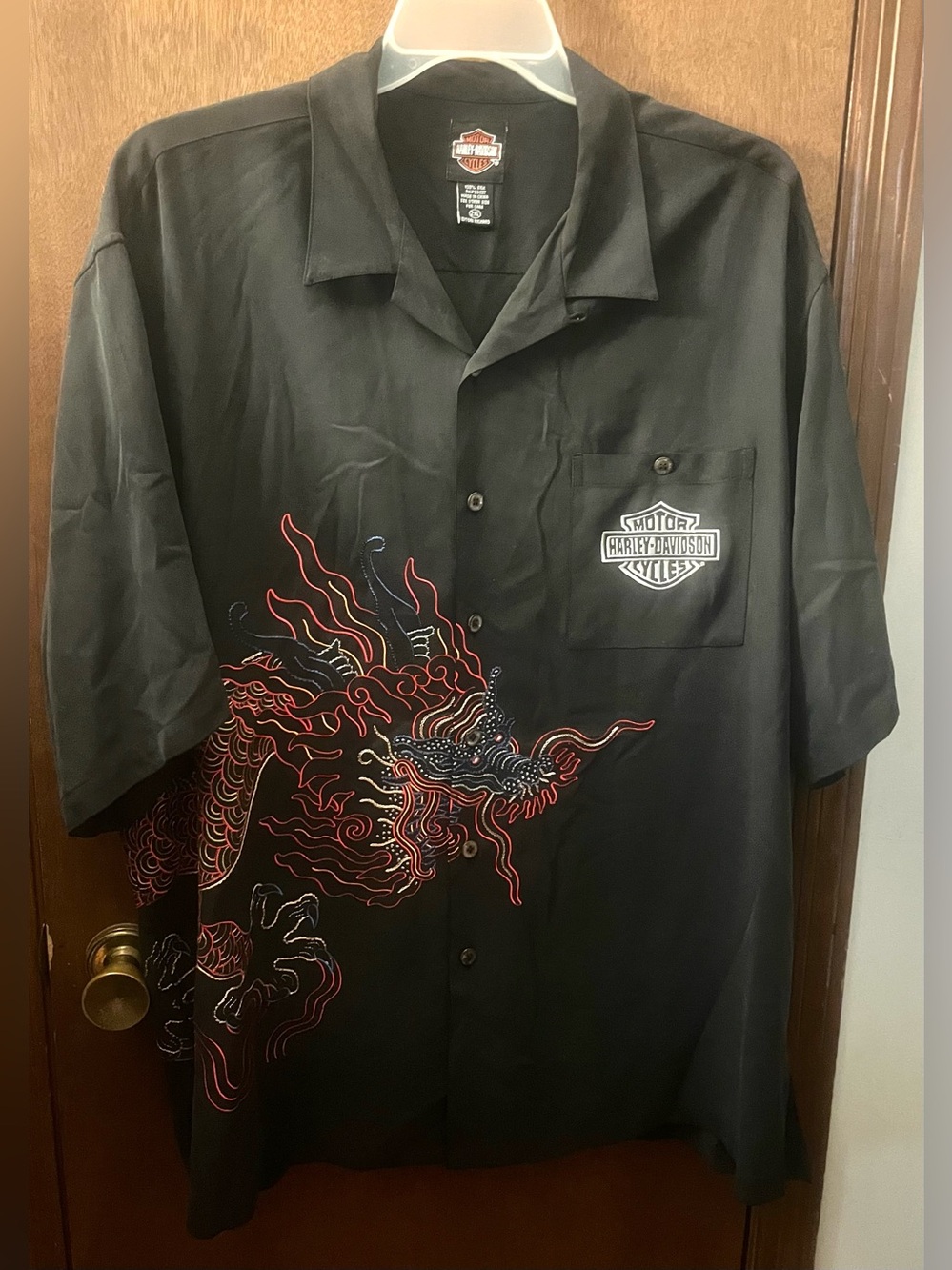 Vintage Harley Davidson Tori Richard Silk Shirt Embroidered Dragon 2XL Mens
